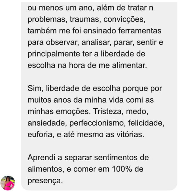 Depoimento real – print 2